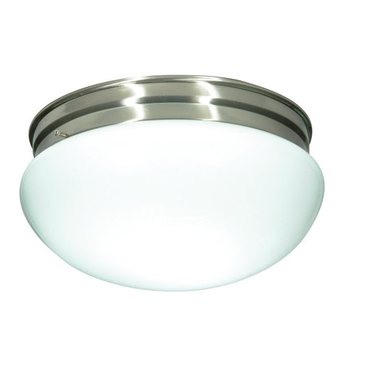2 Light - 12" Flush with White Glass - Brushed Nickel Finish - Satco SF76-605