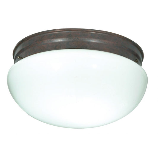 2 Light - 12" Flush - with White Glass - Old Bronze Finish - Satco SF76-604