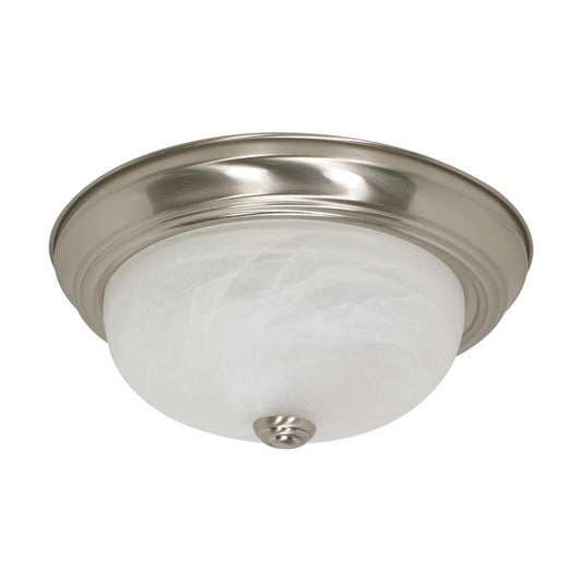 2 Light - 13" Flush with Alabaster Glass - Brushed Nickel Finish