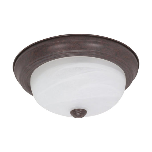 2 Light - 13" Flush with Alabaster Glass - Old Bronze Finish