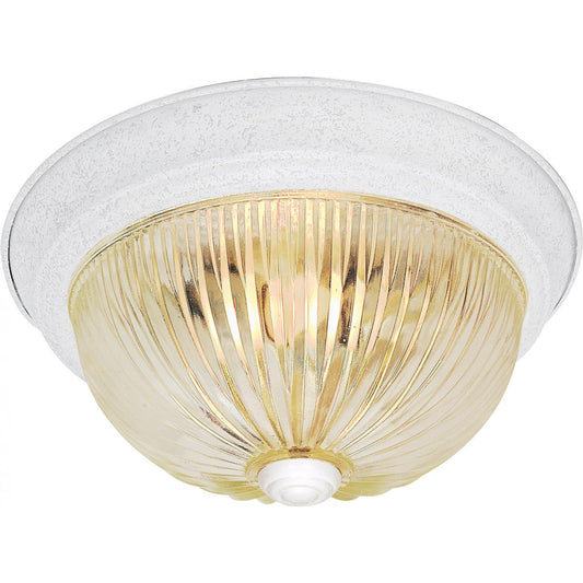 2 Light - 13" Flush with Clear Ribbed Glass - Textured White Finish - Satco SF76-192