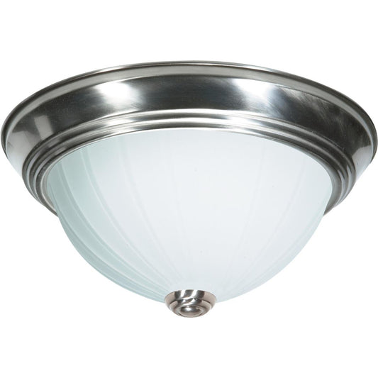 2 Light - 13" Flush with Frosted Melon Glass - Brushed Nickel Finish - Satco SF76-244