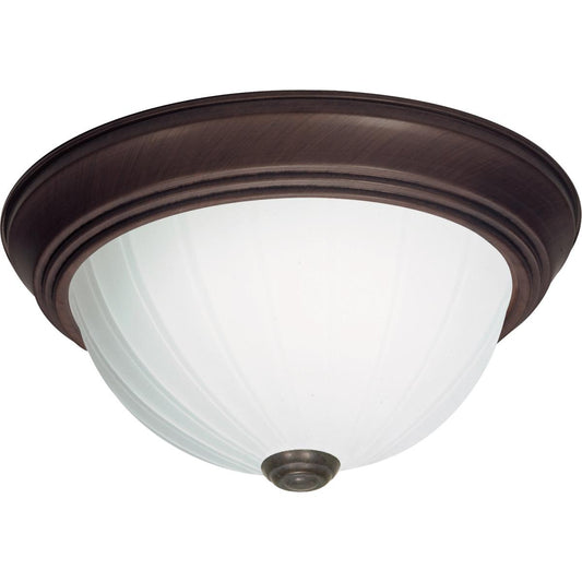 2 Light - 13" Flush with Frosted Melon Glass - Old Bronze Finish - Satco SF76-247