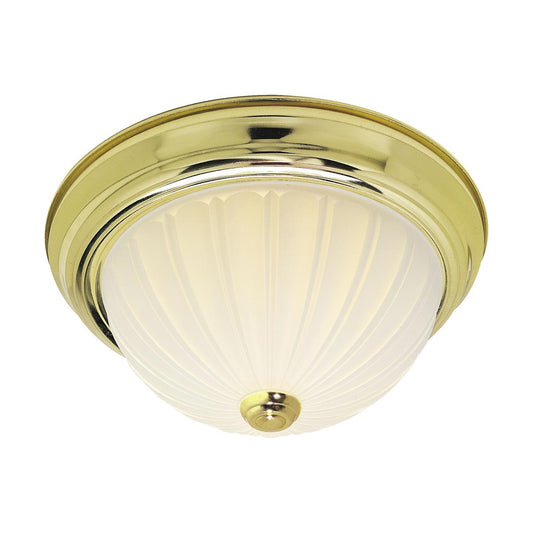 2 Light - 13" Flush with Frosted Melon Glass - Polished Brass Finish - Satco SF76-126