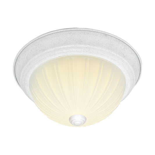 2 Light - 13" Flush with Frosted Melon Glass - Textured White Finish - Satco SF76-127