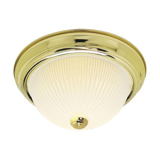 2 Light - 13" Flush with Frosted Ribbed - Polished Brass Finish - Satco SF76-132