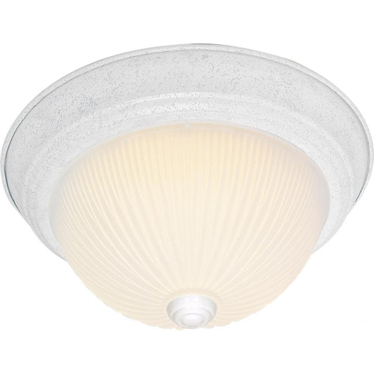 2 Light - 13" Flush with Frosted Ribbed - Textured White Finish - Satco SF76-133