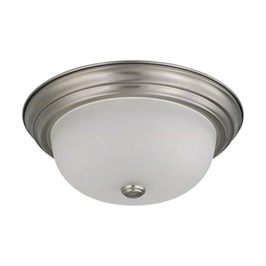 2 Light - 13" Flush with Frosted White Glass - Brushed Nickel Finish - Satco 60-3262