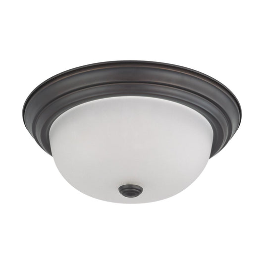 2 Light - 13" Flush with Frosted White Glass - Mahogany Bronze Finish - Satco 60-3146