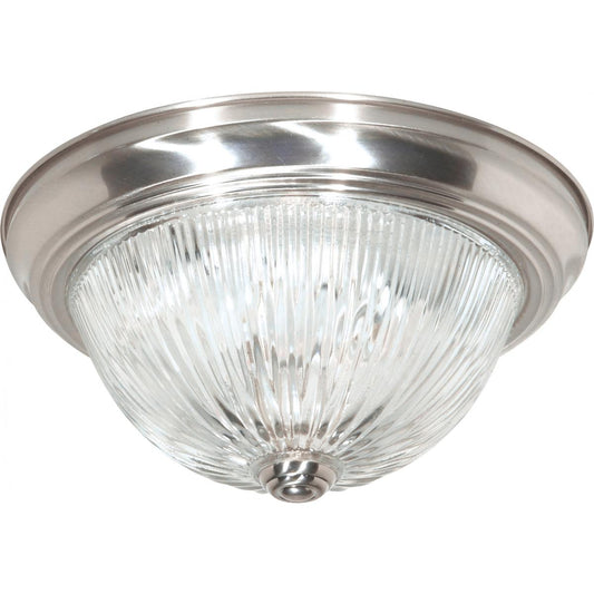 2 Light - 13" Flush with Ribbed Glass - Brushed Nickel Finish - Satco SF76-610