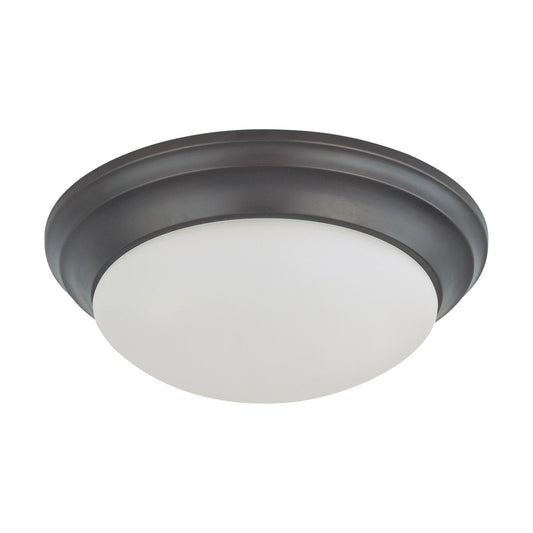 2 Light - 14" Flush with Frosted White Glass - Mahogany Bronze Finish - Satco 60-3176
