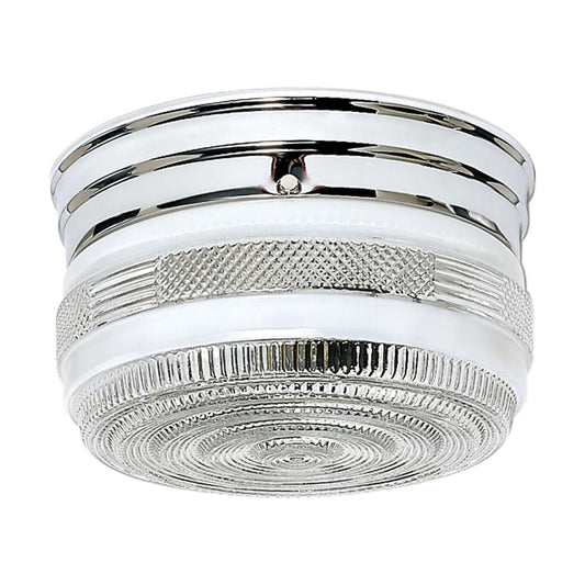 2 Light - 8" Flush with White and Crystal Accent Glass - Polished Chrome Finish - Satco SF77-101