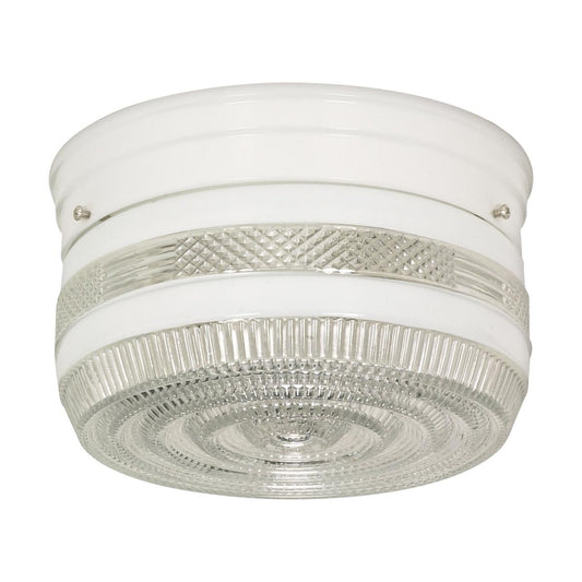 2 Light - 8" Flush with White and Crystal Accent Glass - White Finish - Satco SF77-098