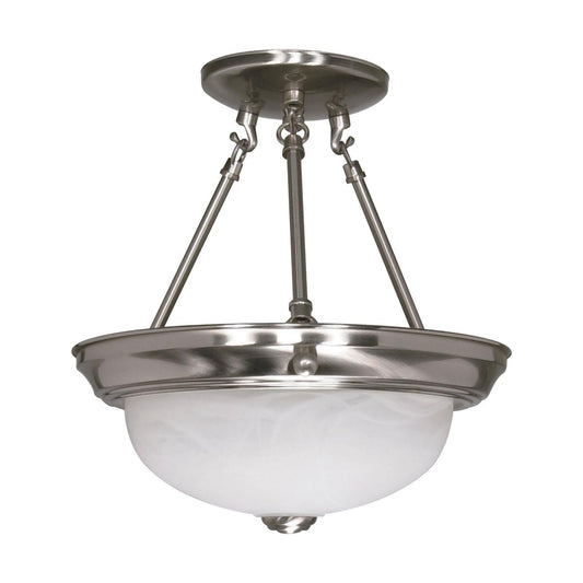 2 Light - Semi Flush with Alabaster Glass - Brushed Nickel Finish