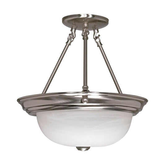 2 Light - Semi Flush with Alabaster Glass - Brushed Nickel Finish