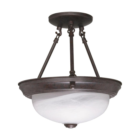 2 Light - Semi Flush with Alabaster Glass - Old Bronze Finish