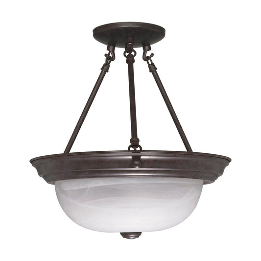 2 Light - Semi Flush with Alabaster Glass - Old Bronze Finish