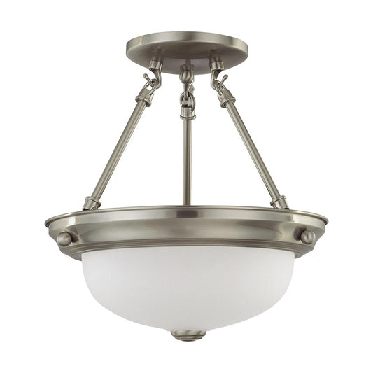 2 Light - Semi Flush with Frosted White Glass - Brushed Nickel Finish - Satco 60-3244