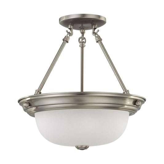 2 Light - Semi Flush with Frosted White Glass - Brushed Nickel Finish - Satco 60-3245