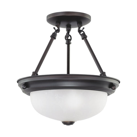 2 Light - Semi Flush with Frosted White Glass - Mahogany Bronze Finish - Satco 60-3148