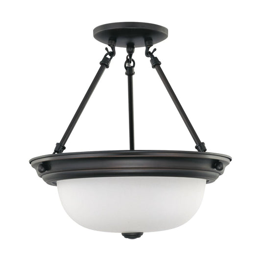 2 Light - Semi Flush with Frosted White Glass - Mahogany Bronze Finish - Satco 60-3149