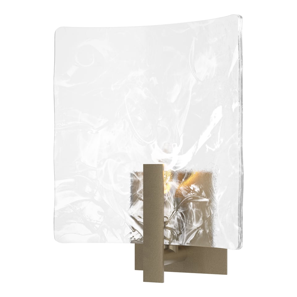 Arc Large 1-Light Bath Sconce by Hubbardton Forge with Unique Swirl Glass, Dimmable, UL Damp Rated