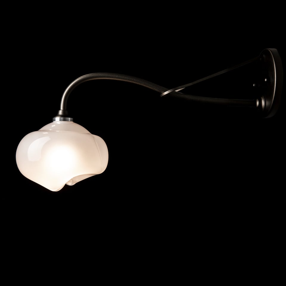 Ume 1-Light Long-Arm Sconce by Hubbardton Forge with Dimming, Frosted Glass Shade, Multiple Finishes