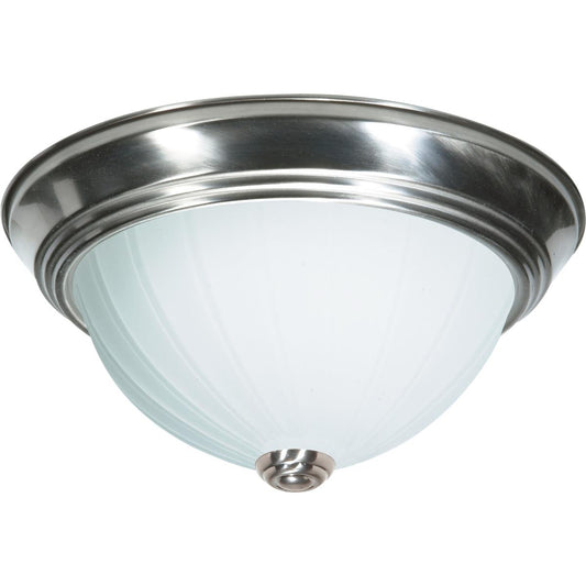 3 Light - 15" Flush with Frosted Melon Glass - Brushed Nickel Finish - Satco SF76-245