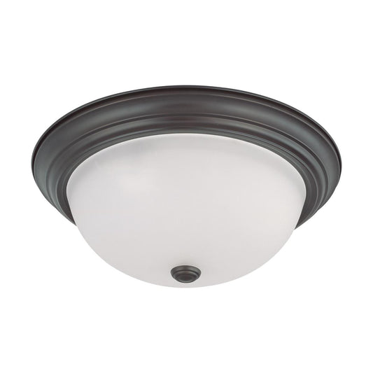 3 Light - 15" Flush with Frosted White Glass - Mahogany Bronze Finish - Satco 60-3147