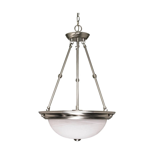 3 Light - 15" Pendant with Alabaster Glass - Brushed Nickel Finish