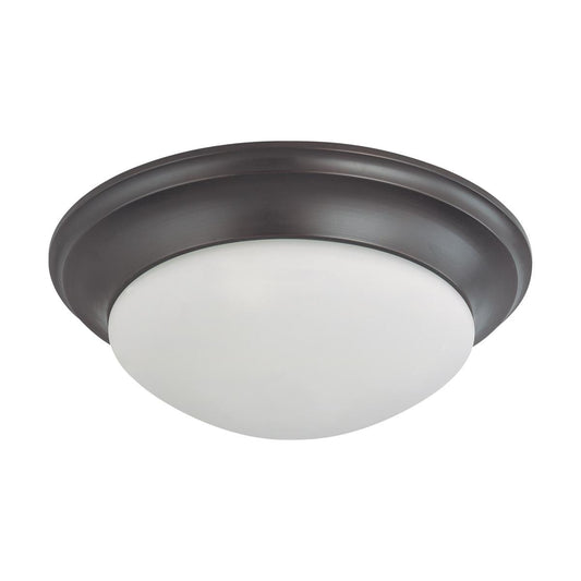 3 Light - 17" Flush with Frosted White Glass - Mahogany Bronze Finish - Satco 60-3177