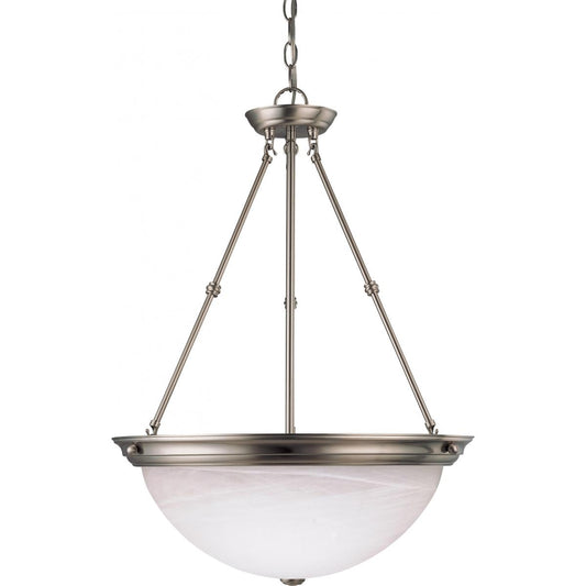 3 Light - 20" Pendant with Alabaster Glass - Brushed Nickel Finish