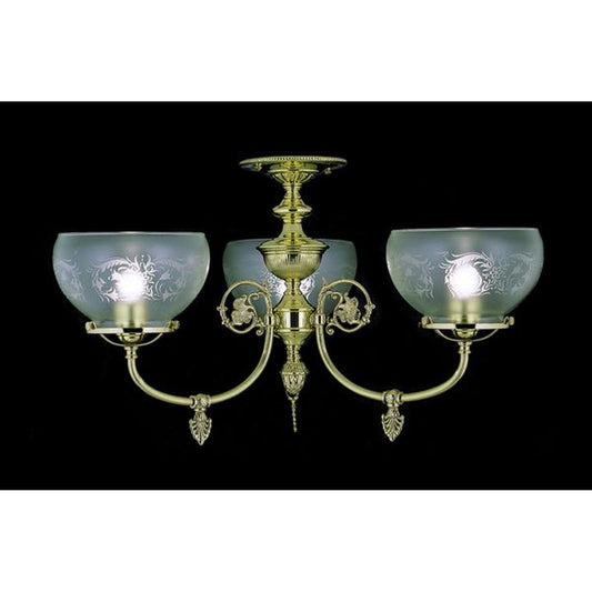 3-Light Polished Brass Chancery Flush / Semi-Flush Mount - 7523 PB by Framburg
