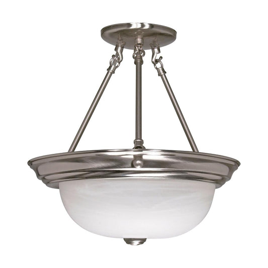 3 Light - Semi Flush with Alabaster Glass - Brushed Nickel Finish