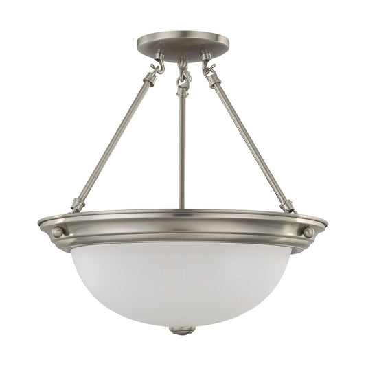 3 Light - Semi Flush with Frosted White Glass - Brushed Nickel Finish - Satco 60-3246