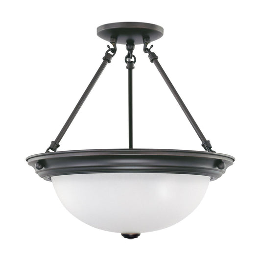 3 Light - Semi Flush with Frosted White Glass - Mahogany Bronze Finish - Satco 60-3151