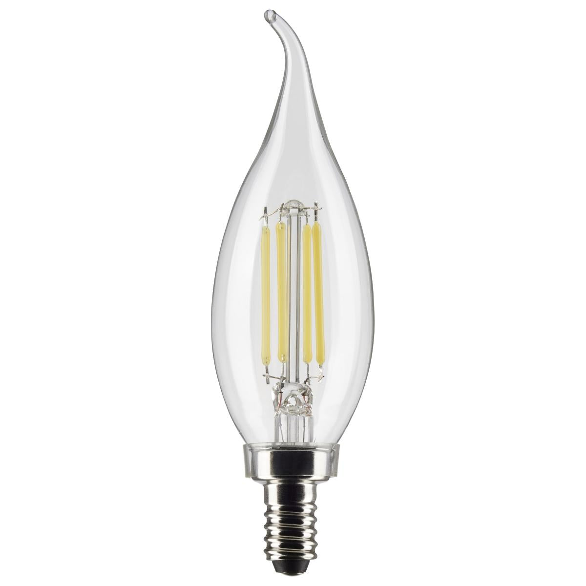 4W LED CA10 Filament Bulb, 350 Lumens, Dimmable, E12 Candelabra Base, 15,000 Hours Rated