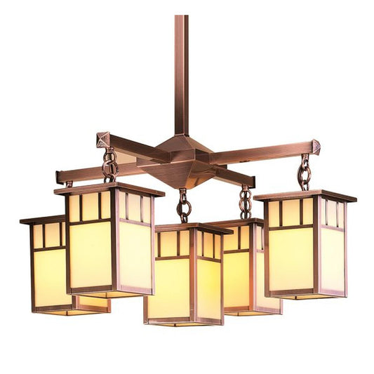 4″ Huntington 4 Light, Center Light, Double T-Bar Overlay - HCH-4L/4-1DTCR-AC - Antique Copper by Arroyo Craftsman