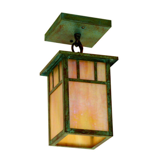 4″ Huntington One Light Ceiling Mount, Double T-Bar Overlay - HCM-4L/1DTGW-VP - Verdigris Patina by Arroyo Craftsman