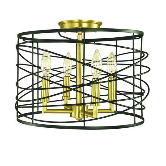 4-Light Brushed Brass/Matte Black Boca Flush / Semi-Flush Mount - 5617 BR/MBLACK by Framburg