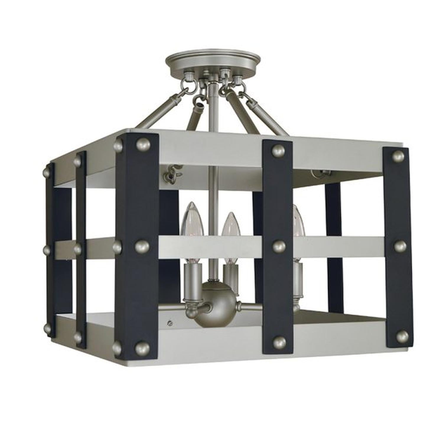 4-Light Satin Pewter/Matte Black Metro Artisan Flush / Semi-Flush Mount - 5342 SP/MBLACK by Framburg