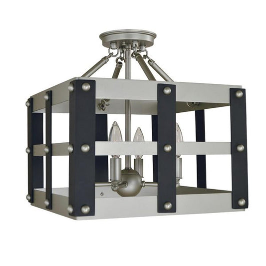 4-Light Satin Pewter/Matte Black Metro Artisan Flush / Semi-Flush Mount - 5342 SP/MBLACK by Framburg