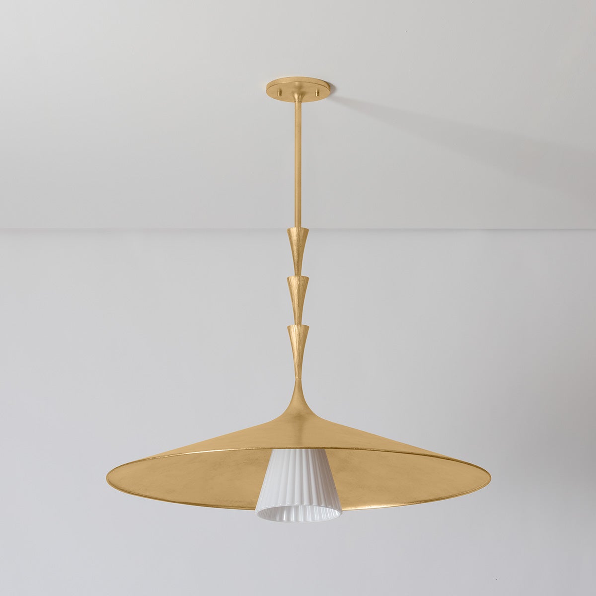 Vails Gate Large Pendant Light by Hudson Valley Lighting, Opal Glossy Glass, Vintage Gold Leaf Finish, 31.75"-86" Adjustable Height