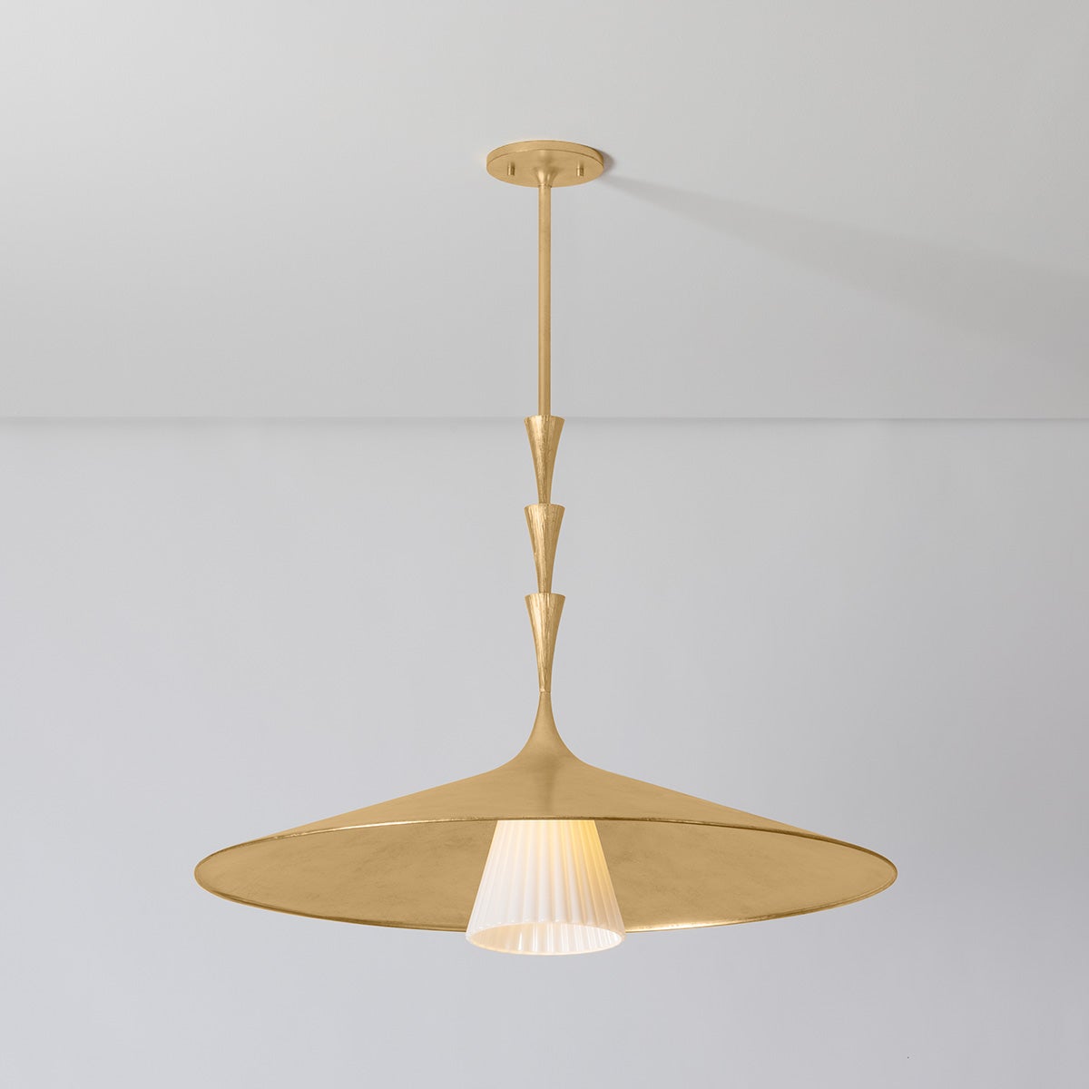 Vails Gate Large Pendant Light by Hudson Valley Lighting, Opal Glossy Glass, Vintage Gold Leaf Finish, 31.75"-86" Adjustable Height