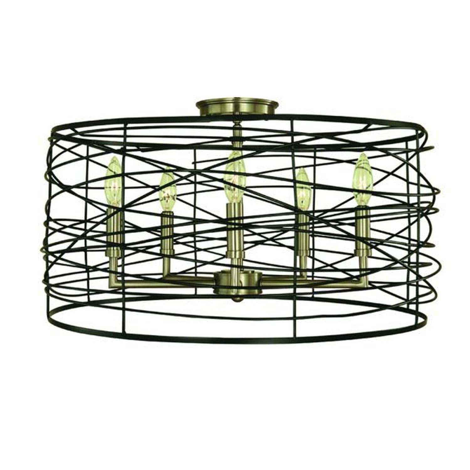 5-Light Brushed Nickel/Matte Black Boca Flush / Semi-Flush Mount - 5618 BN/MBLACK by Framburg