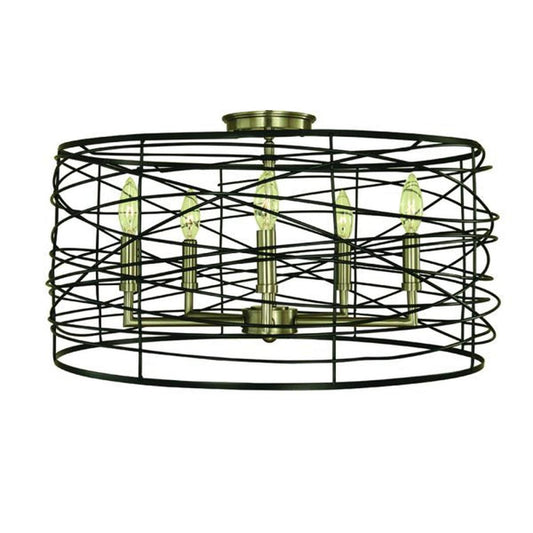 5-Light Brushed Nickel/Matte Black Boca Flush / Semi-Flush Mount - 5618 BN/MBLACK by Framburg