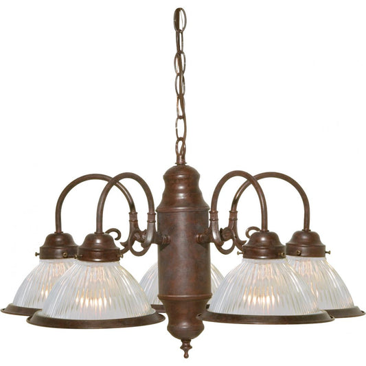 5 Light - Chandelier with Clear Ribbed Glass - Old Bronze Finish - Satco SF76-445