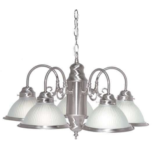 5 Light - Chandelier with Frosted Ribbed Glass - Brushed Nickel Finish - Satco SF76-695