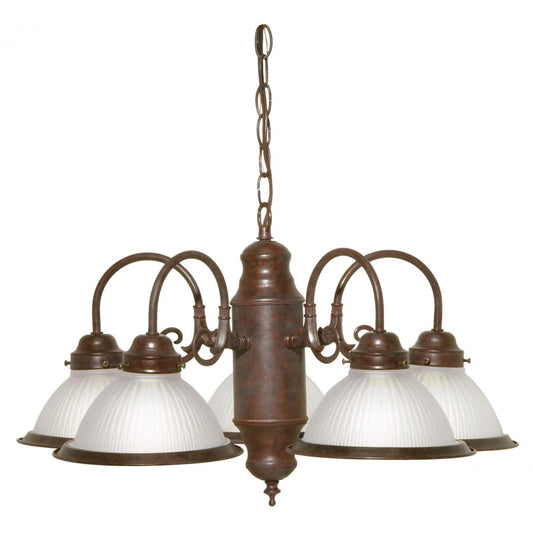 5 Light - Chandelier with Frosted Ribbed Glass - Old Bronze Finish - Satco SF76-694