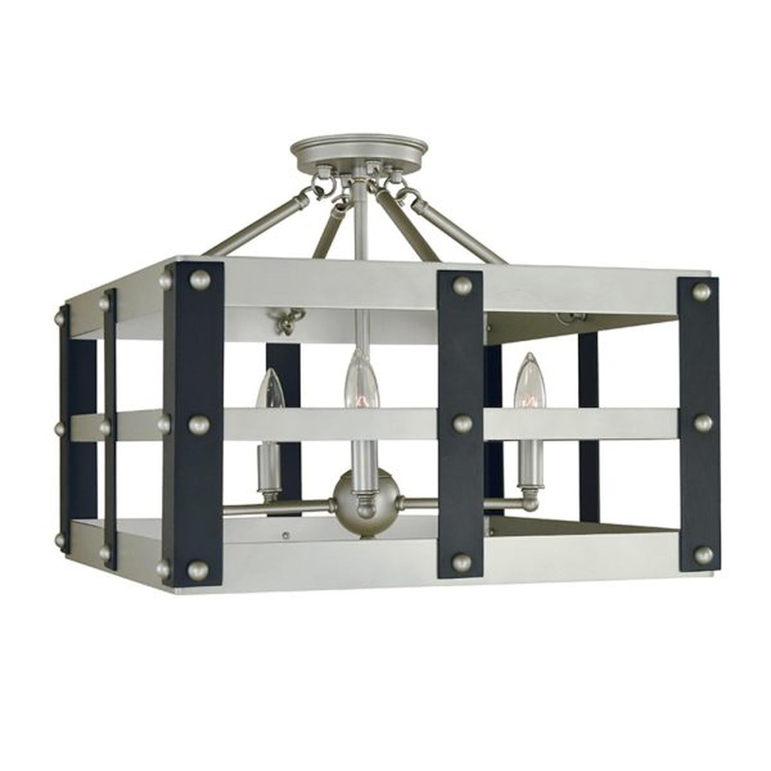 5-Light Satin Pewter/Matte Black Metro Artisan Flush / Semi-Flush Mount - 5344 SP/MBLACK by Framburg